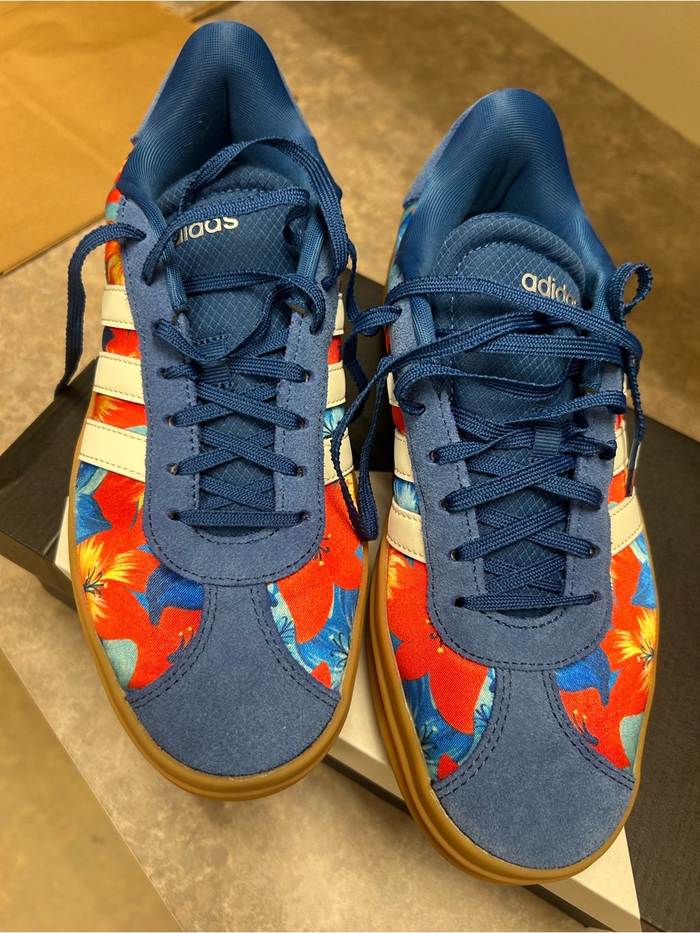 adidas Blue Floral Low-Top Sneakers with Gum Sole